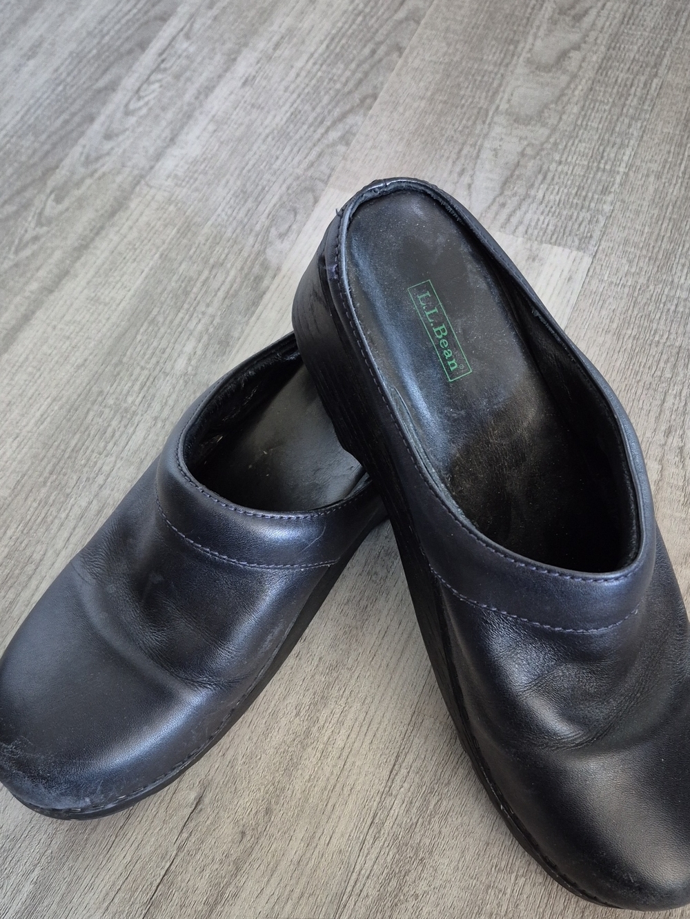 L.L. Bean Women’s Black Leather Slip-On Clogs